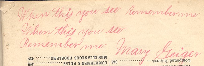 Mary Geiger book inscription