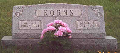 The gravestone of Mr. & Mrs. Allen Korns of Somerset County, PA.
