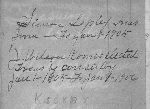1905 election of John Wilson Korns to the position of Treasurer at the Gladdens Church.