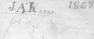 Joe or Jac. Alfred Korns name in 1866 grammar book.