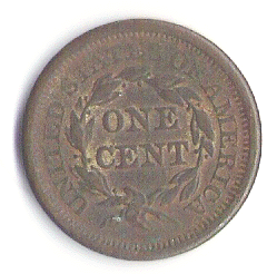 Rear of Korns 1850 penny